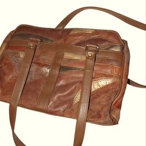 Women's vintage patchwork leather metallic handbag‎ purse